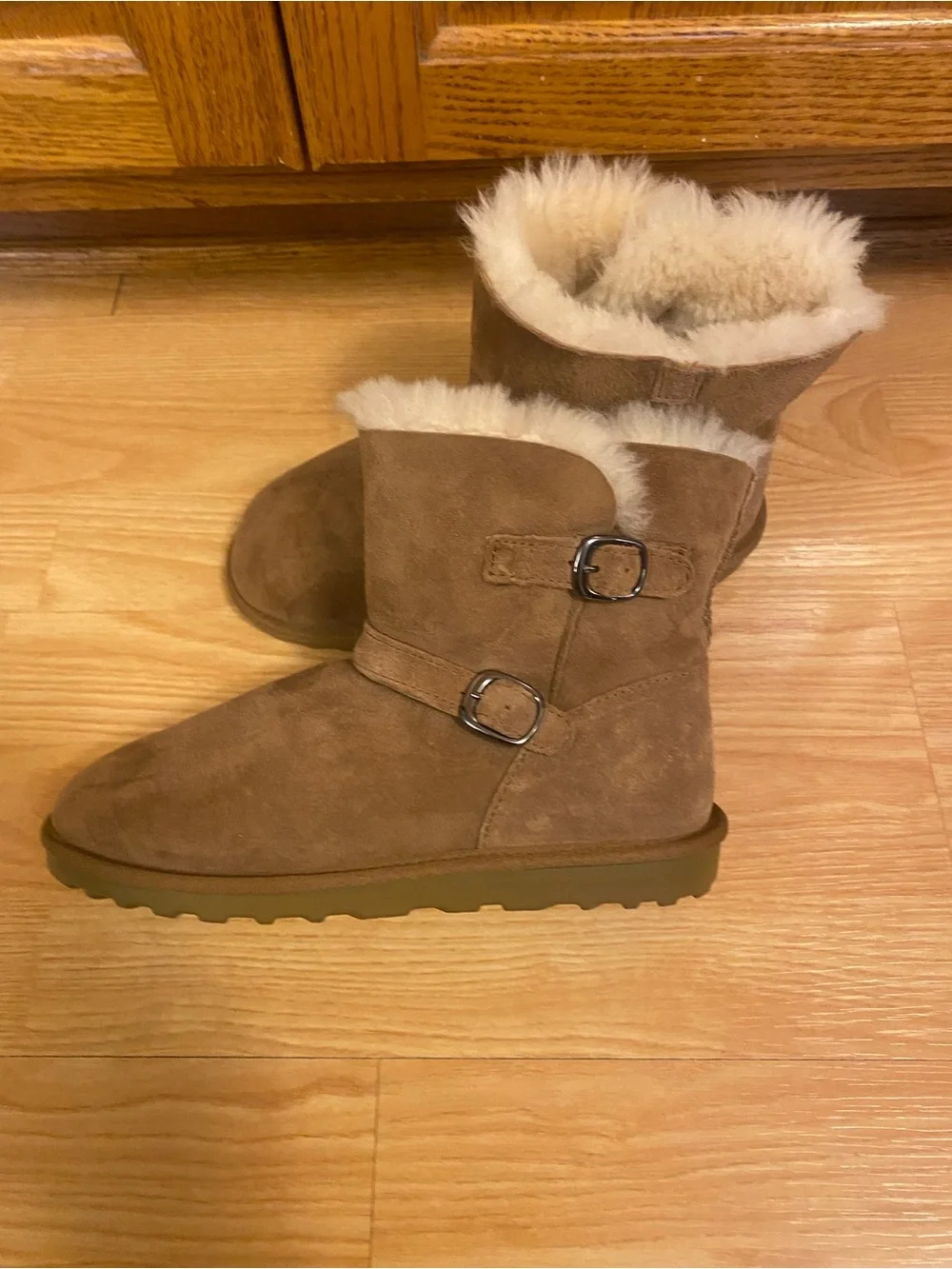 Kirkland Signature Girls Shearling Buckle Boots with Studs, Chestnut, Size 4